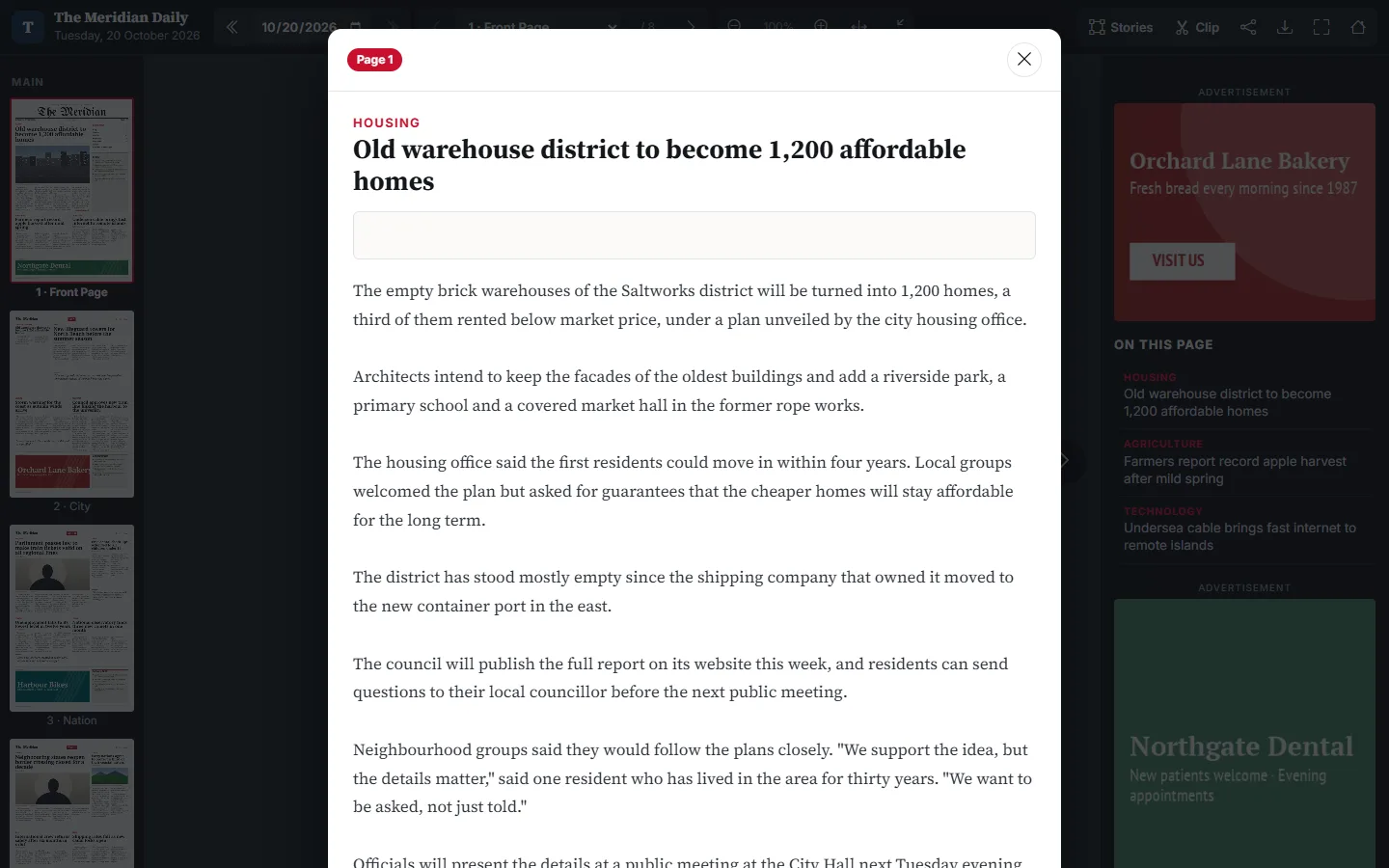 A story opened from the page