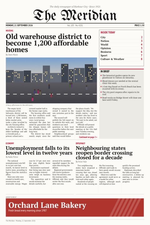 The Meridian Daily, Monday, 21 September 2026