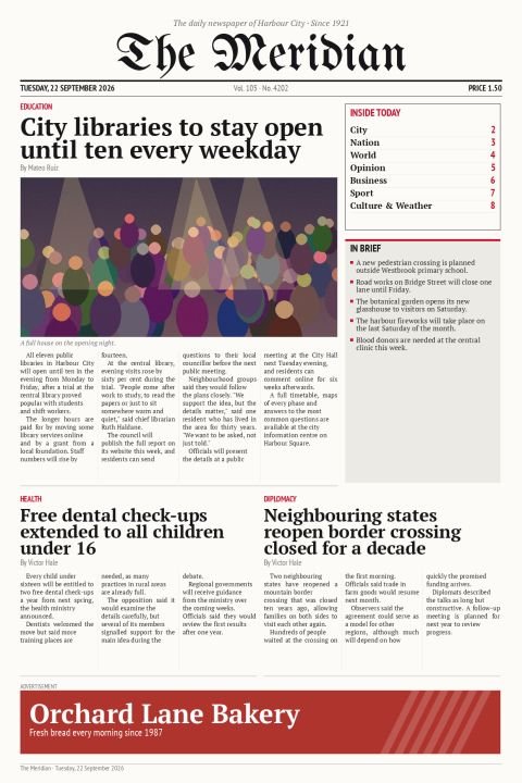 The Meridian Daily, Tuesday, 22 September 2026