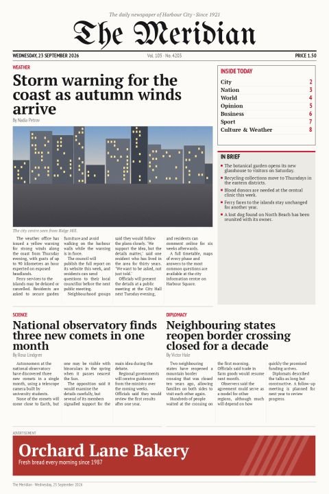 The Meridian Daily, Wednesday, 23 September 2026