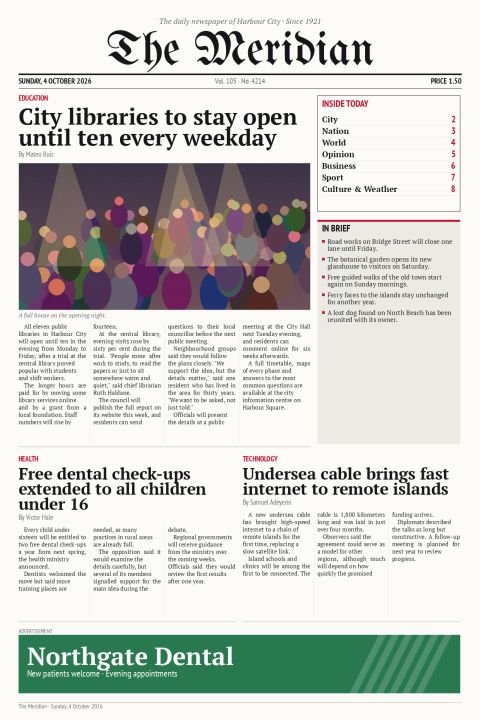 The Meridian Daily, Sunday, 4 October 2026