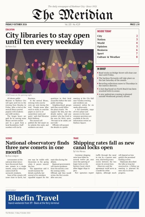 The Meridian Daily, Friday, 9 October 2026
