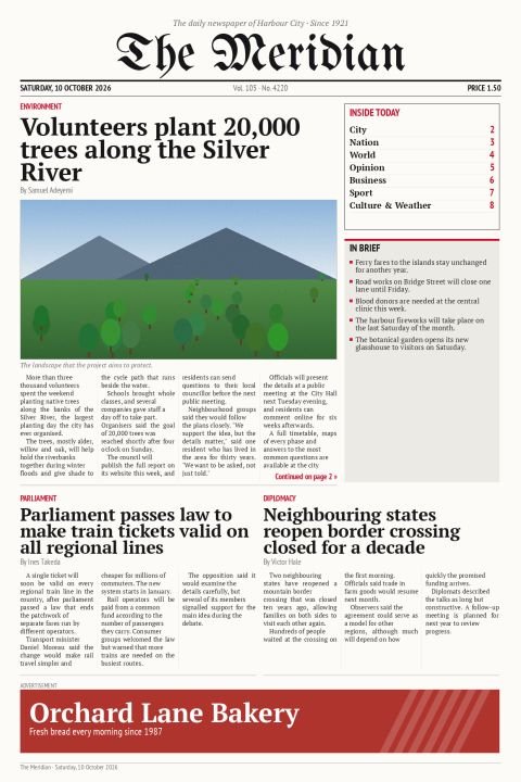 The Meridian Daily, Saturday, 10 October 2026