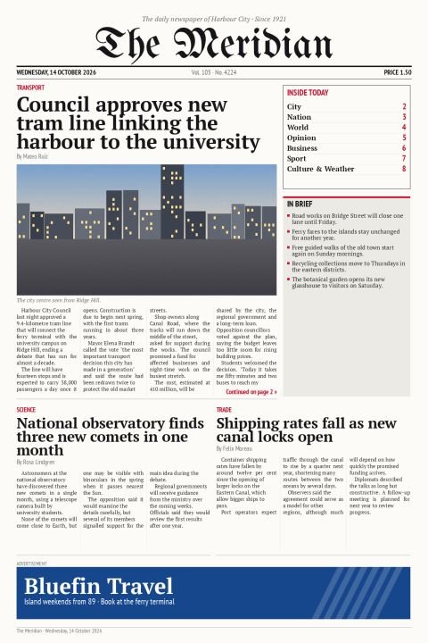 The Meridian Daily, Wednesday, 14 October 2026