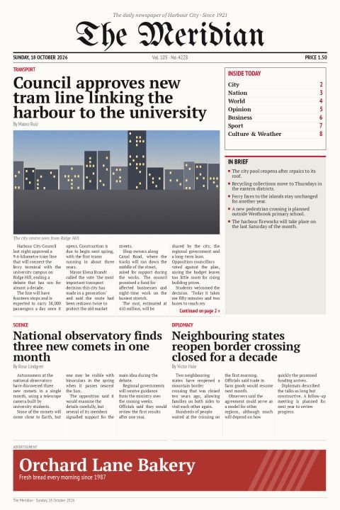The Meridian Daily, Sunday, 18 October 2026