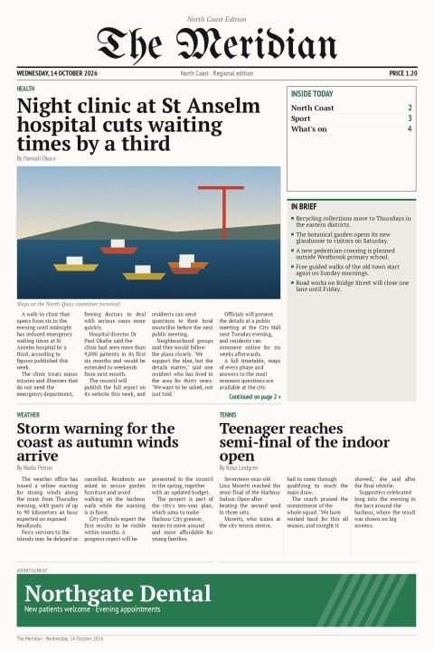 North Coast Edition, Wednesday, 14 October 2026