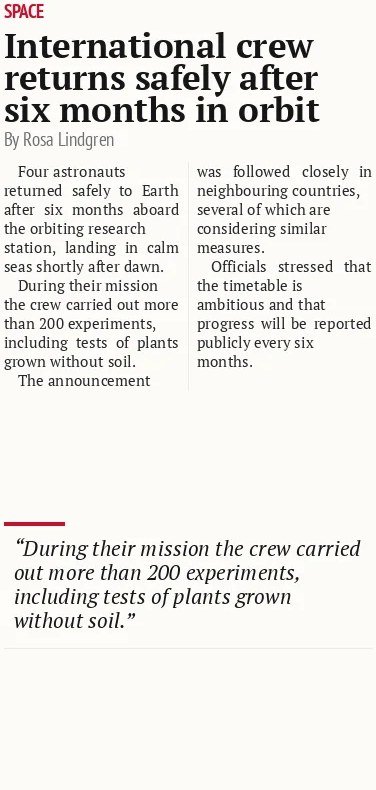 International crew returns safely after six months in orbit