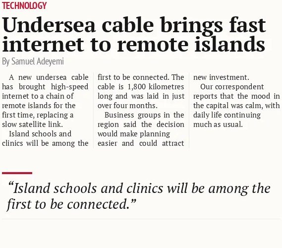 Undersea cable brings fast internet to remote islands