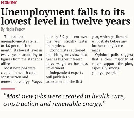 Unemployment falls to its lowest level in twelve years