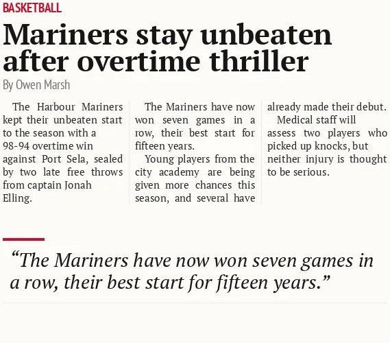 Mariners stay unbeaten after overtime thriller