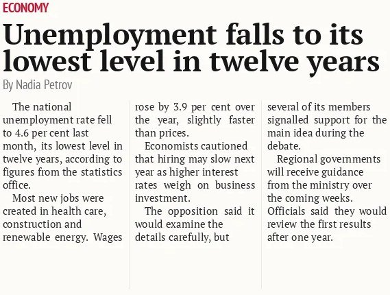 Unemployment falls to its lowest level in twelve years