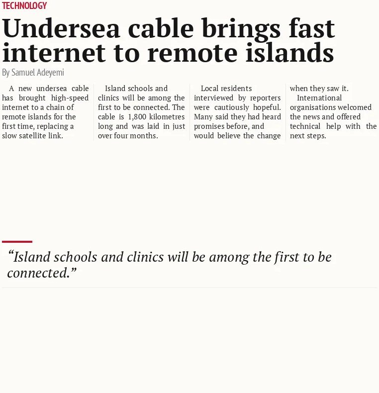 Undersea cable brings fast internet to remote islands