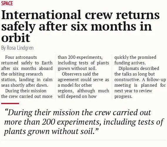 International crew returns safely after six months in orbit