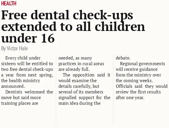 Free dental check-ups extended to all children under 16
