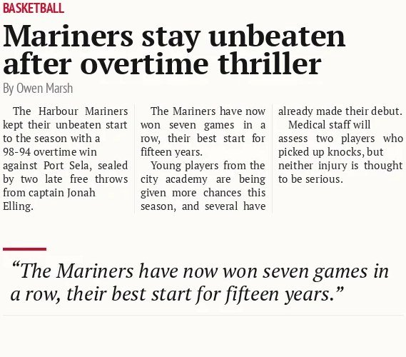 Mariners stay unbeaten after overtime thriller