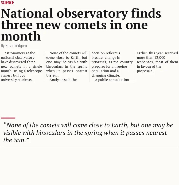 National observatory finds three new comets in one month