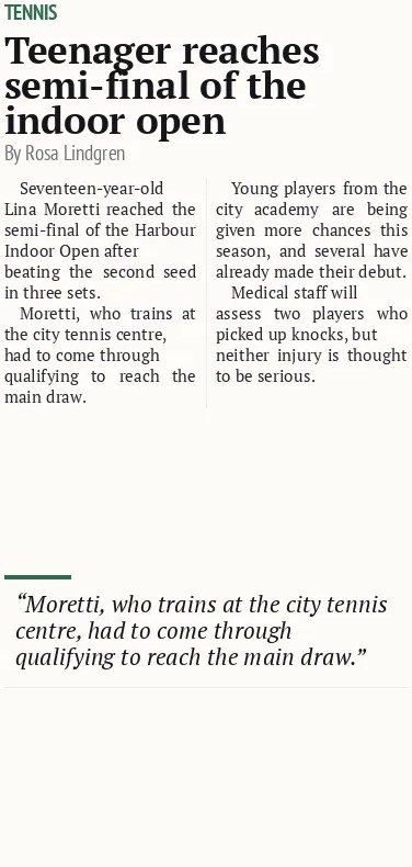 Teenager reaches semi-final of the indoor open
