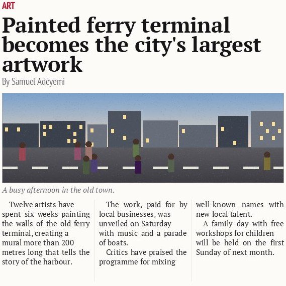 Painted ferry terminal becomes the city's largest artwork