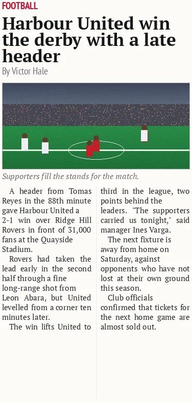 Harbour United win the derby with a late header