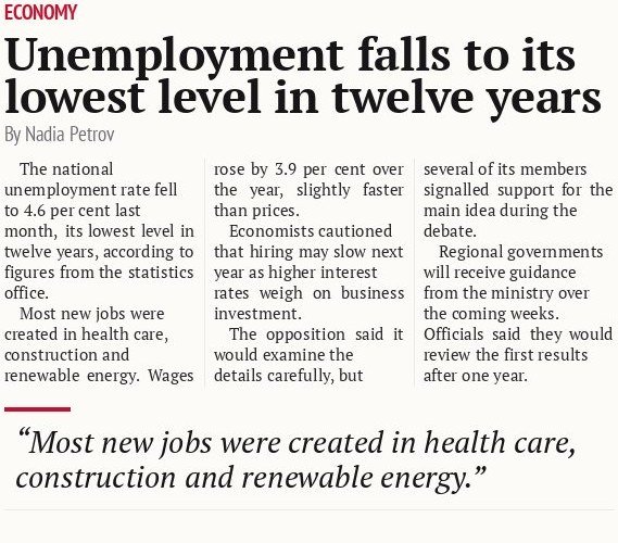 Unemployment falls to its lowest level in twelve years