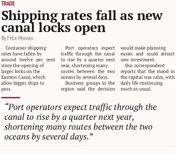Shipping rates fall as new canal locks open