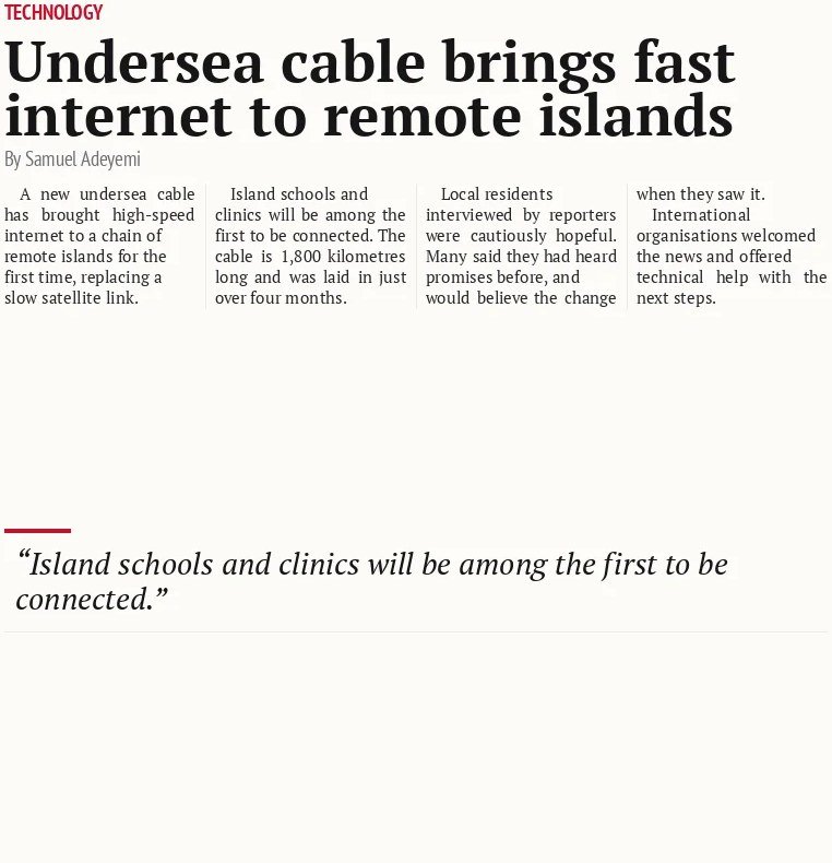 Undersea cable brings fast internet to remote islands