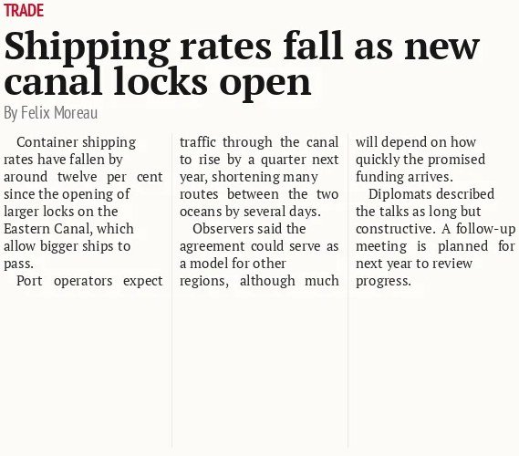 Shipping rates fall as new canal locks open
