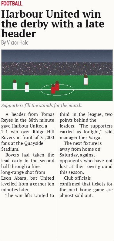 Harbour United win the derby with a late header
