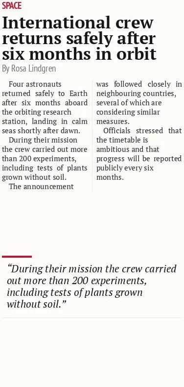 International crew returns safely after six months in orbit