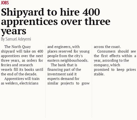 Shipyard to hire 400 apprentices over three years