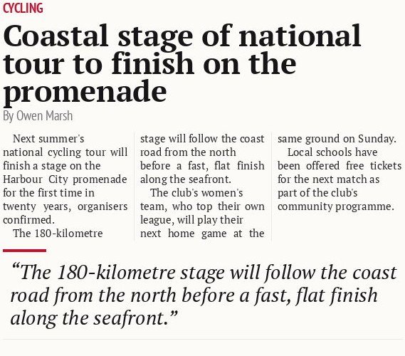 Coastal stage of national tour to finish on the promenade