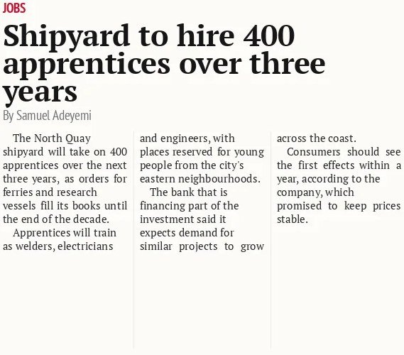 Shipyard to hire 400 apprentices over three years