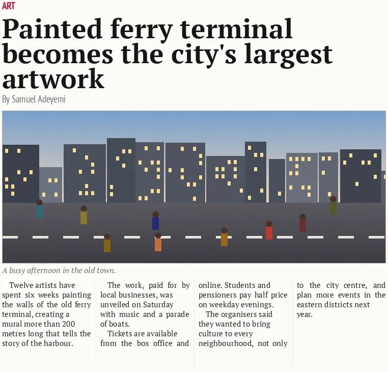 Painted ferry terminal becomes the city's largest artwork