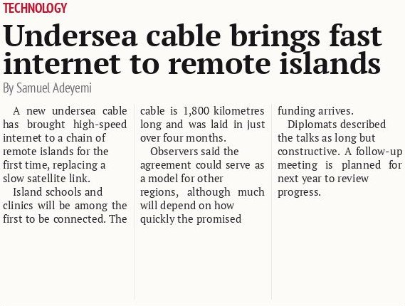 Undersea cable brings fast internet to remote islands