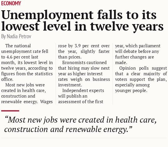 Unemployment falls to its lowest level in twelve years