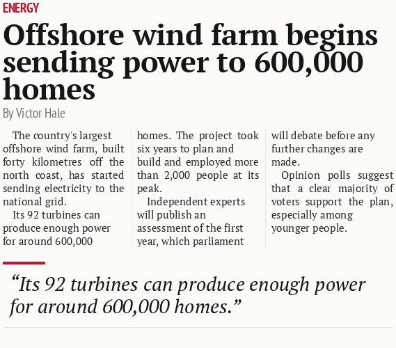 Offshore wind farm begins sending power to 600,000 homes