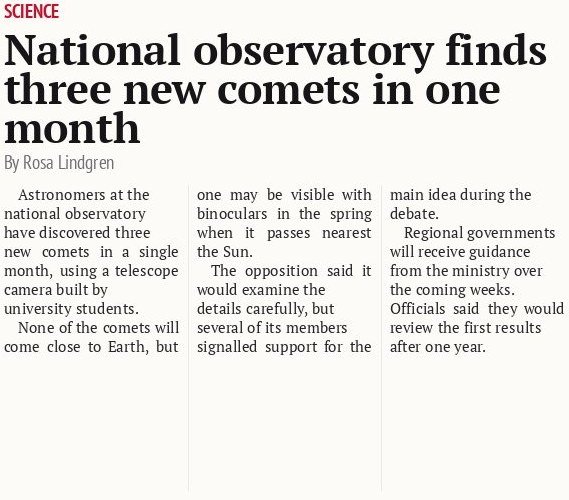 National observatory finds three new comets in one month