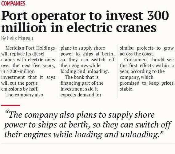 Port operator to invest 300 million in electric cranes