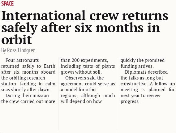 International crew returns safely after six months in orbit