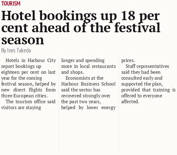 Hotel bookings up 18 per cent ahead of the festival season