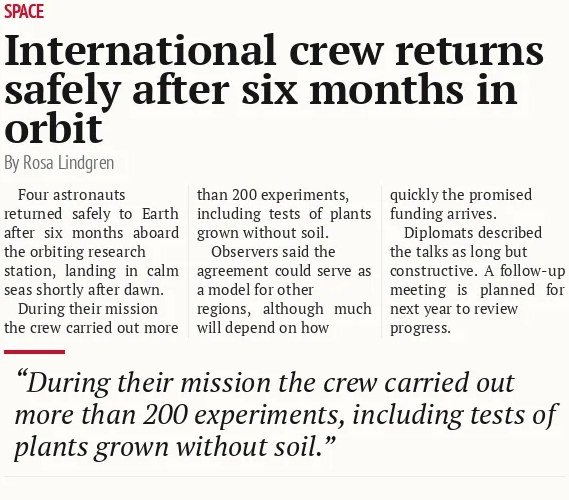 International crew returns safely after six months in orbit