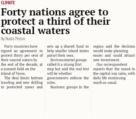 Forty nations agree to protect a third of their coastal waters