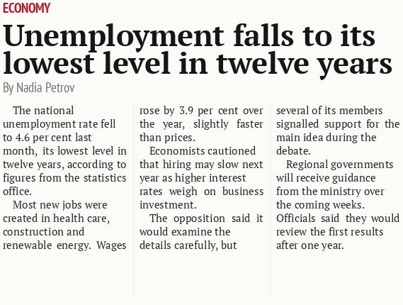 Unemployment falls to its lowest level in twelve years