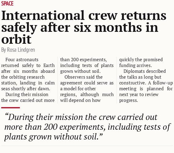 International crew returns safely after six months in orbit