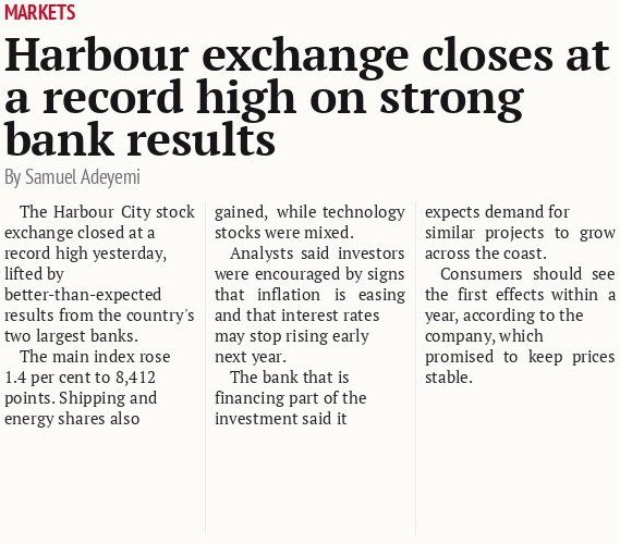 Harbour exchange closes at a record high on strong bank results