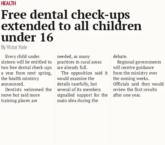 Free dental check-ups extended to all children under 16
