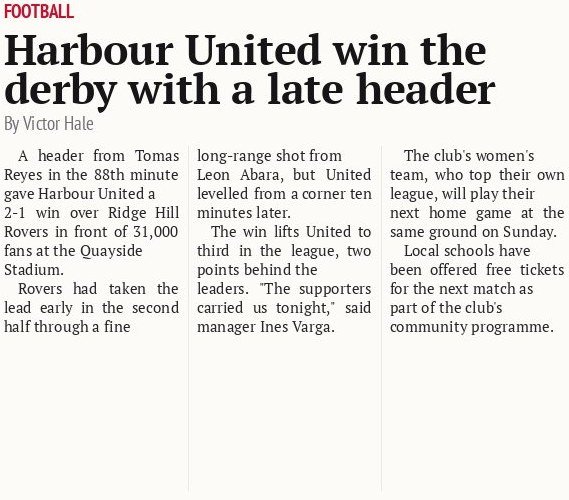 Harbour United win the derby with a late header