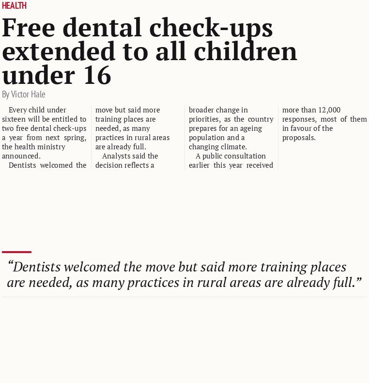 Free dental check-ups extended to all children under 16