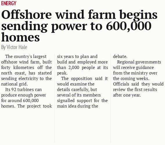 Offshore wind farm begins sending power to 600,000 homes