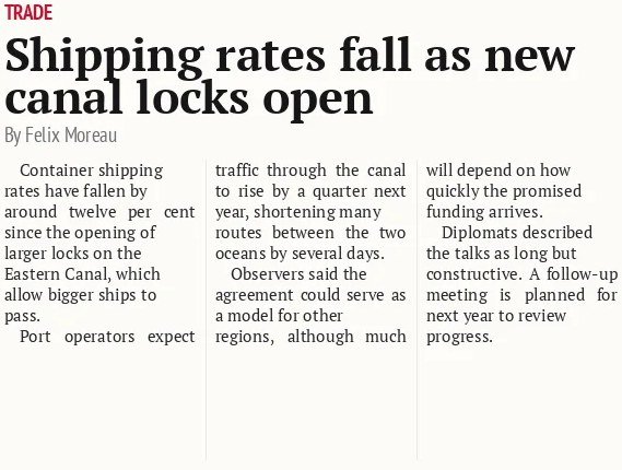 Shipping rates fall as new canal locks open